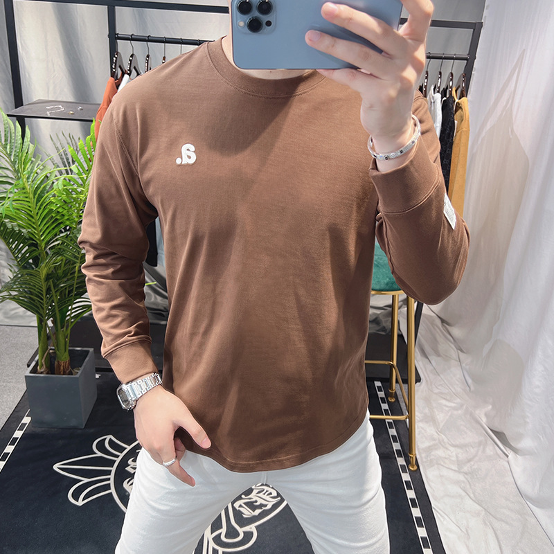 Autumn pure cotton long sleeved t-shirt with simple casual letter printing 2023 new top men's fashion label_voghion.com