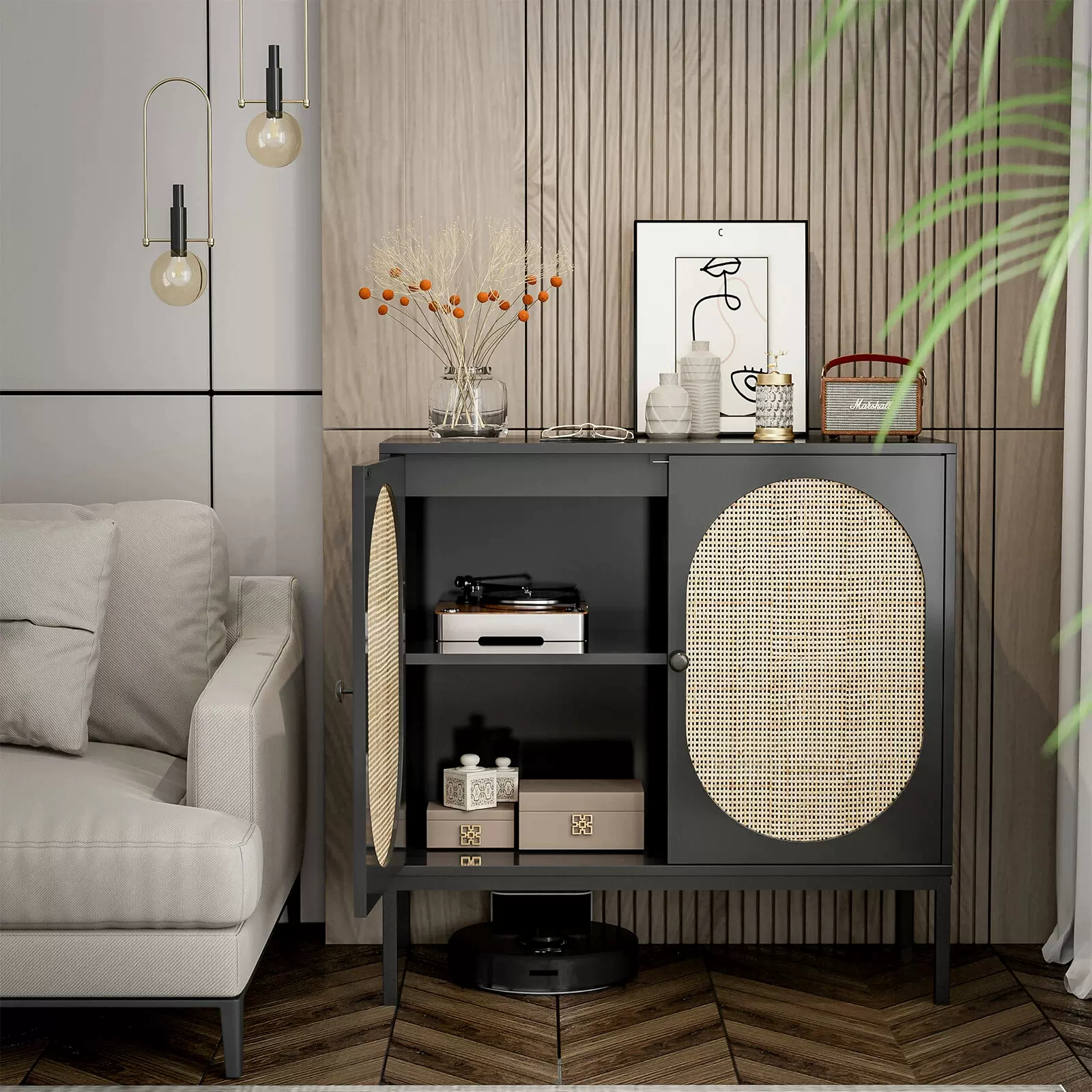 跨境新款餐边柜家用厨房置物架多功能收纳储物柜大容量杂物放置架