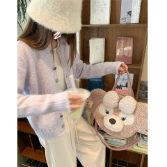 槿一 早秋穿搭韩系紫色毛衣外套女秋季外穿小个子针织开衫上衣潮