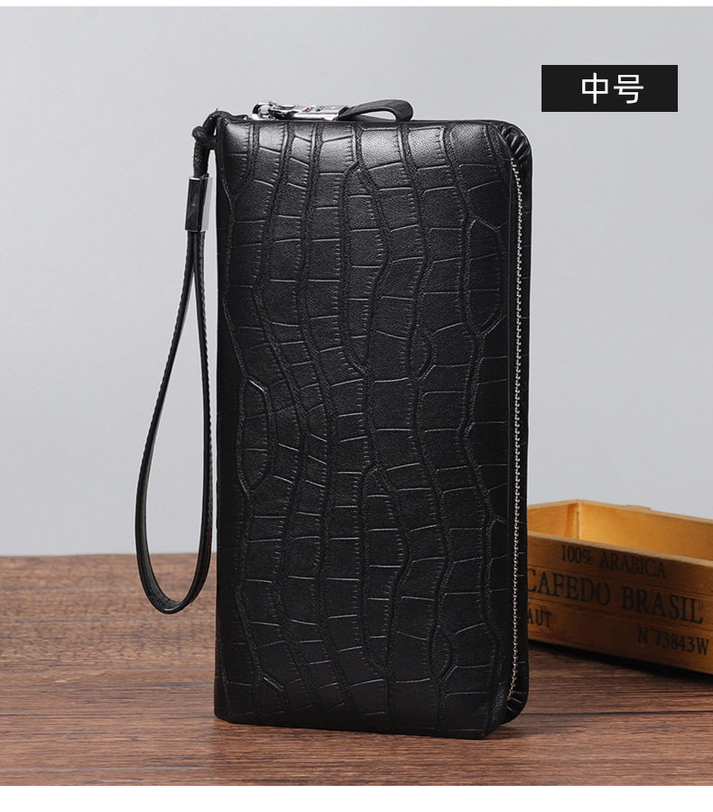 Ví nam dài vân cá sấu da bò thật khóa kéo đôi nhiều ngăn đựng thẻ 21×4,5×11 cm — Màu đen vân cá sấu cỡ nhỏ, Màu đen vân cá sấu cỡ trung chi tiết 23
