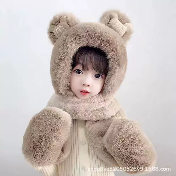 2025可爱卡皮巴拉帽子围巾一体三件套女秋冬毛绒护耳帽水豚保暖防|undefined