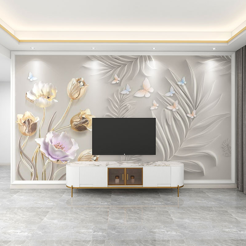 壁紙 3D 立体レリーフフランス花テレビの背景壁壁紙リビングルームの壁布寝室の壁布壁画|undefined