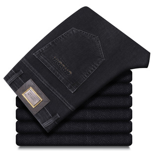 Free Shipping Denim Casual Pants Stretch Straight Men's Pants Autumn and Winter Thick Style Young and Middle-Aged Men's No-Iron Pants