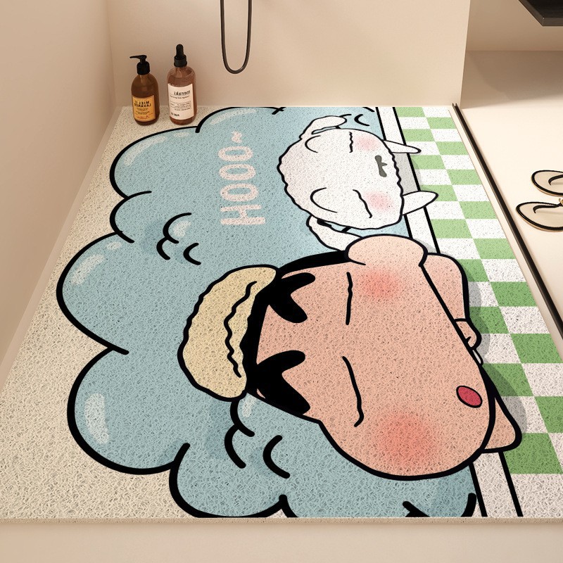 욕실 바닥 매트 만화 욕실 내마모성 미끄럼 방지 바닥 매트 홈 샤워실 낙하 방지 배수 중공 와이어 링 바닥 매트
