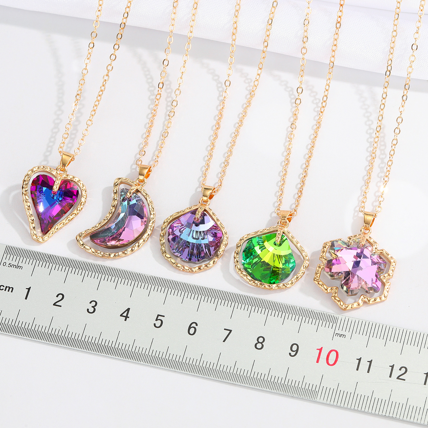 Jewelry Colorful Crystal Glass Necklace Simple Moon Pendant Clavicle Chain Jewelry display picture 1