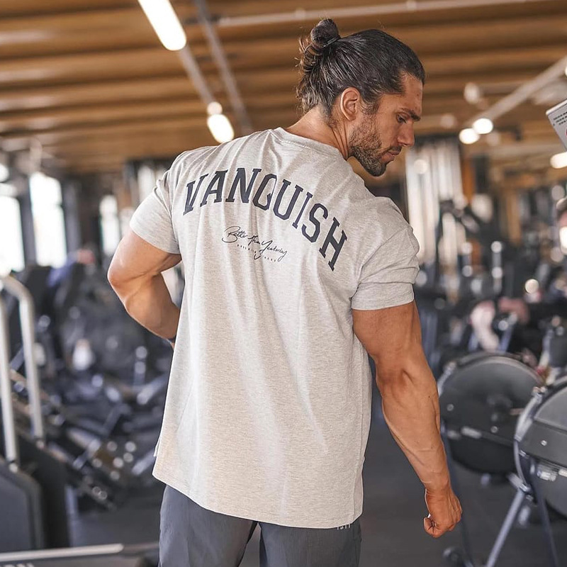 Pánské tričko VANQUISH oversized, čistě bavlněné tričko s kulatým výstřihem a krátkým rukávem, běžecké, tréninkové, ležérní_voghion.com