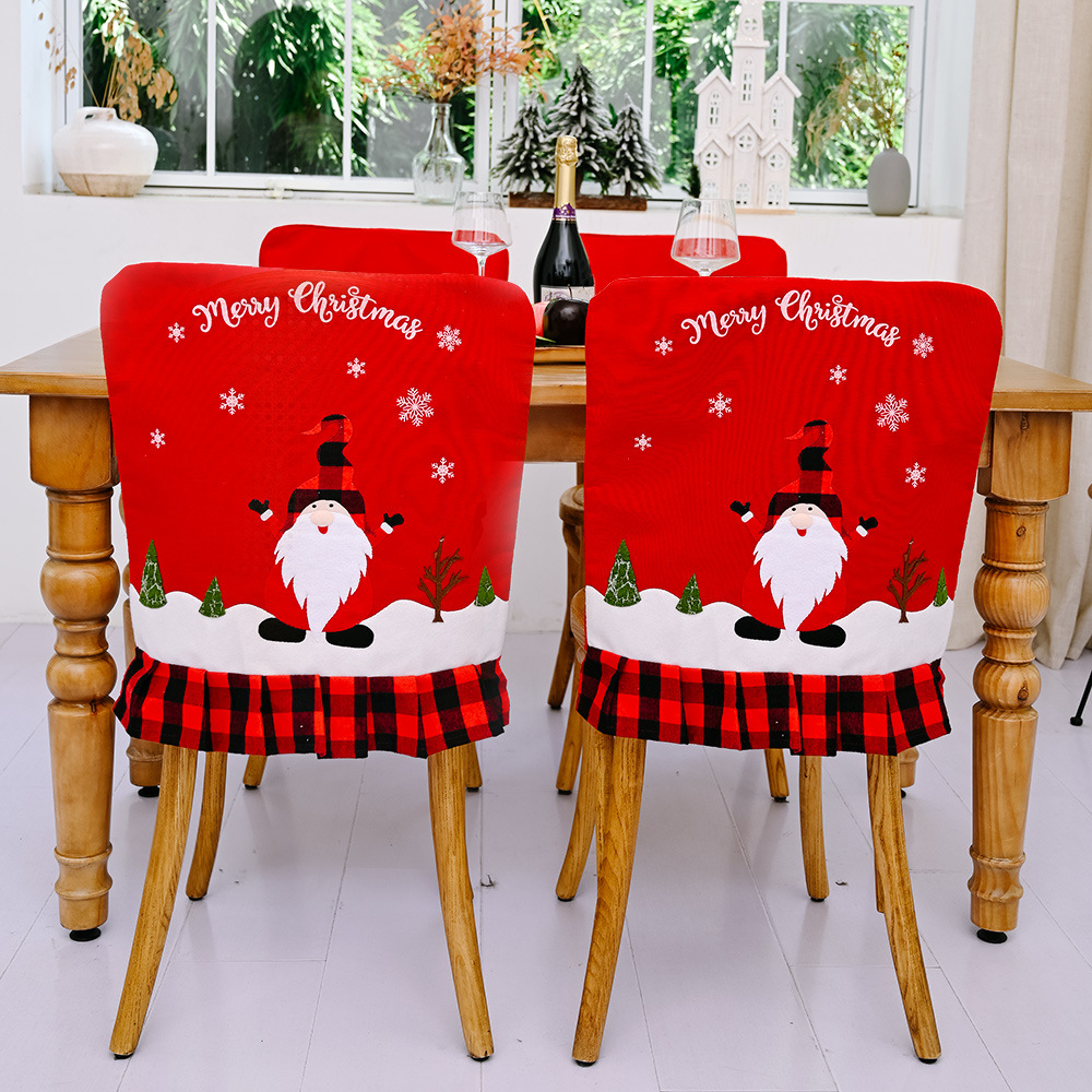 Christmas Decorative Supplies Plaid Chair Back Cover Burlap Face Elk Chair Cover for the Elderly_voghion.com
