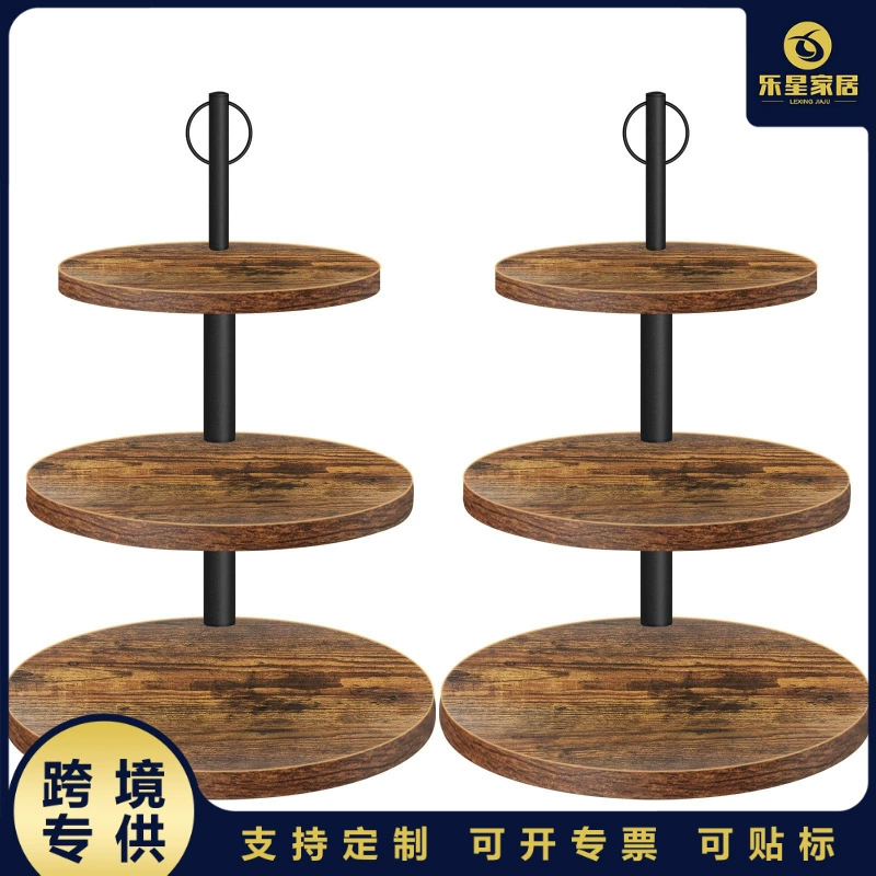Трехъярусная подставка для десертов в ретро-стиле из массива дерева с черной металлической колонной, подставка для чая в британском стиле для послеобеденного чаепития