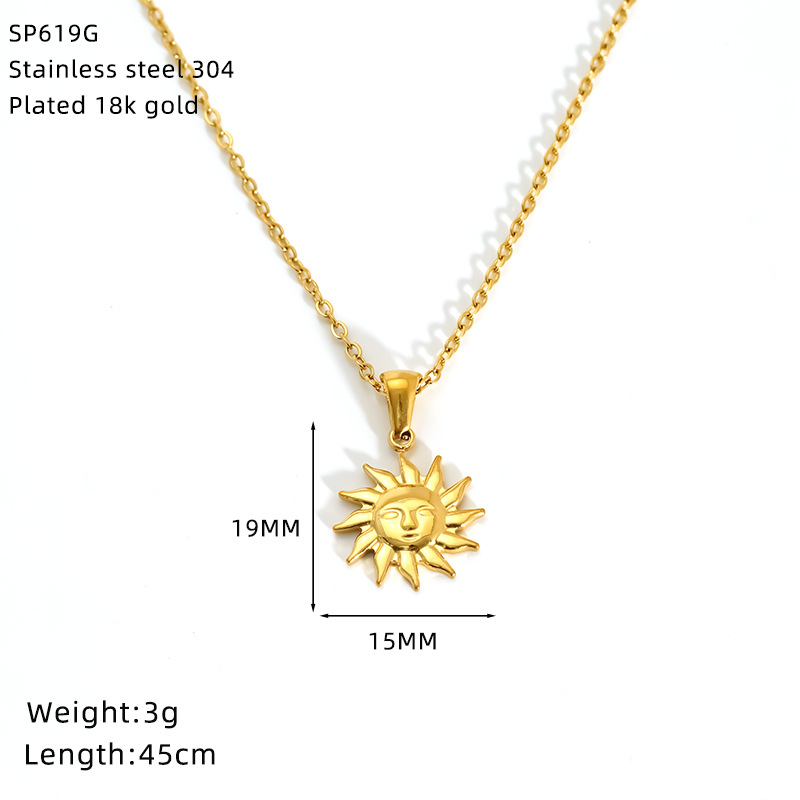 Daily Occasion Wholesale Jewelry IG Style Retro Sun Star Moon 304 Stainless Steel 18K Gold Plated Pendant Necklace Cable Chain