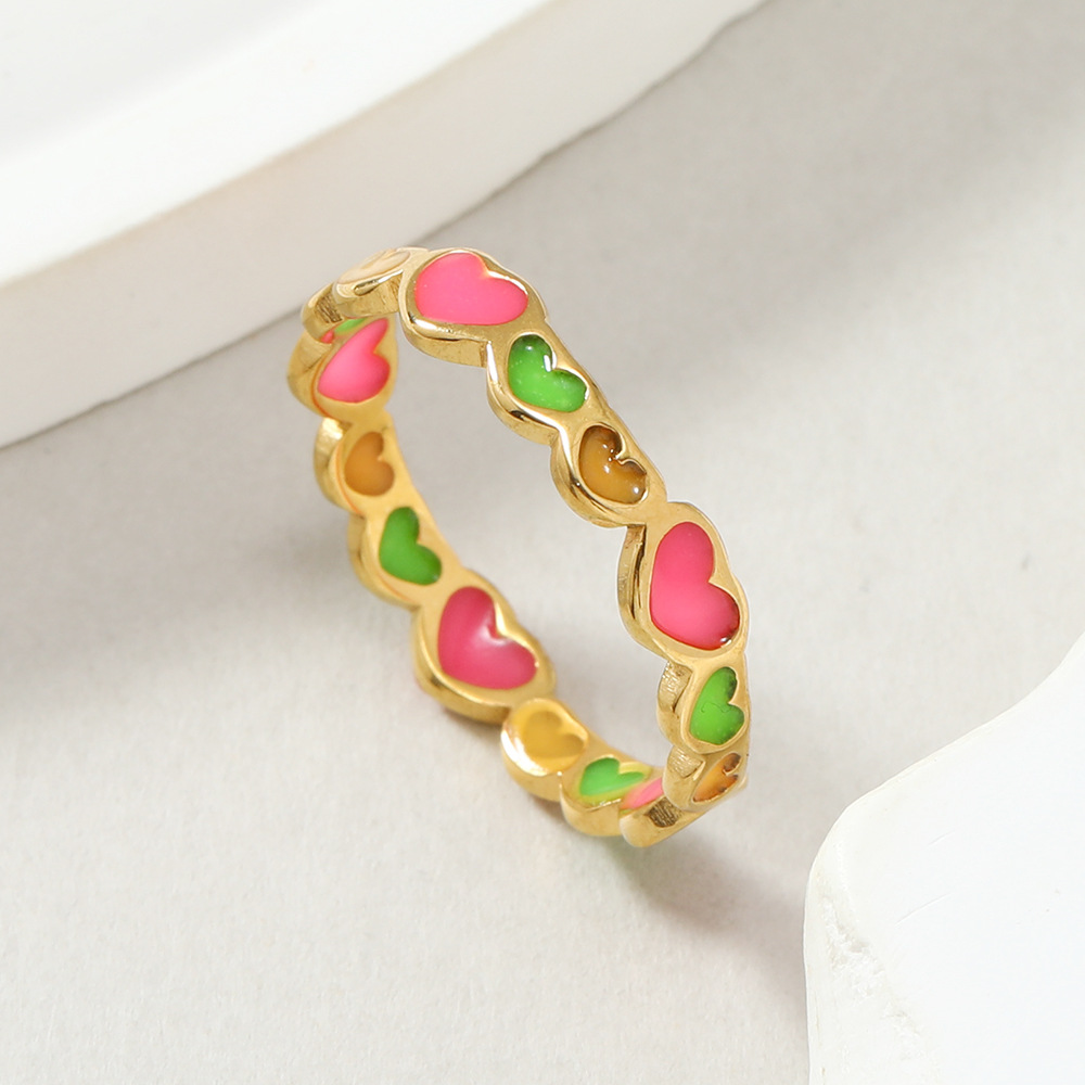 Enamel, Plating Design Sweet Heart Shape Stainless Steel Enamel Plating Rings