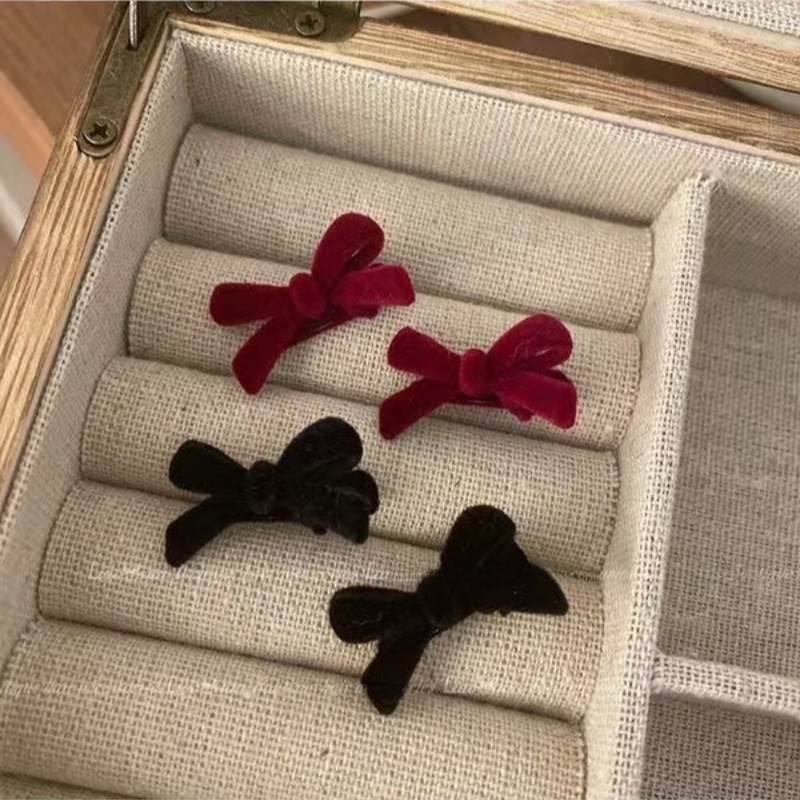Agrafă de păr vintage cu fundă din catifea roșie, dimensiuni mici, breton, clip pentru frunte, coafură, accesorii de păr de Anul Nou de înaltă calitate_voghion.com