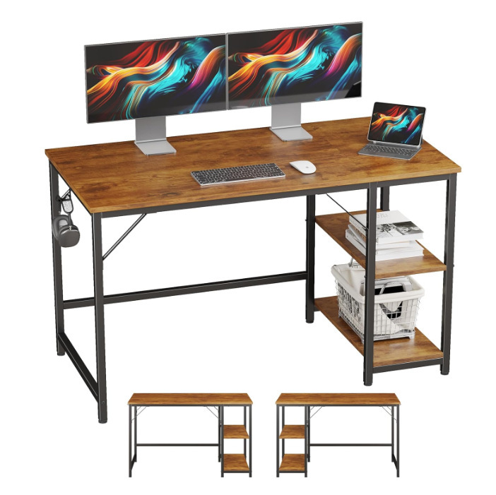 Customized Home Office Computer Desk with Wooden Storage Shelves Office Desk & Gaming Desk Writing Desk