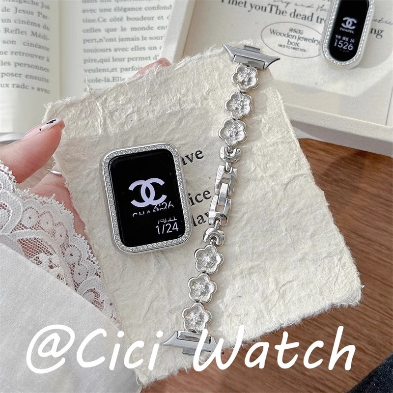 For Xiaomi 9Pro Watch Strap Metal Summer Wire Drawing Zircon Flower Women's Red Rice Watch5 Watch Strap