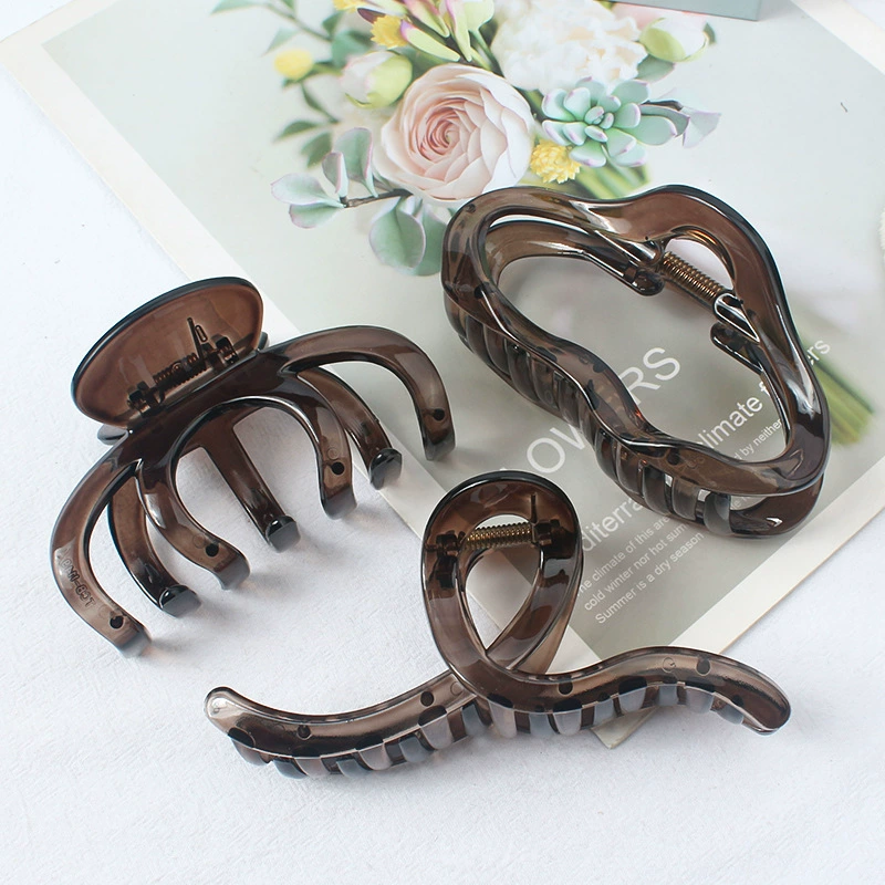 Large hair claw clip, universal shark hairgrip, dark brown, simple elegant design