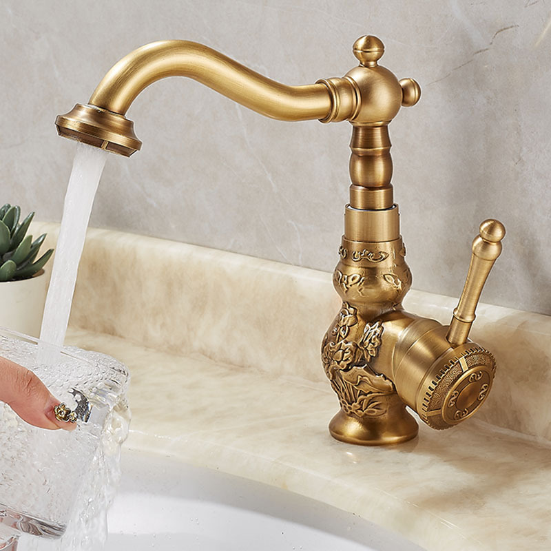 Antique faucet European-style all-copper hot and cold toilet wash basin basin basin table upper and lower basin retro carved