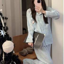 秋季100%纯棉棉纱长袖女睡衣家居服