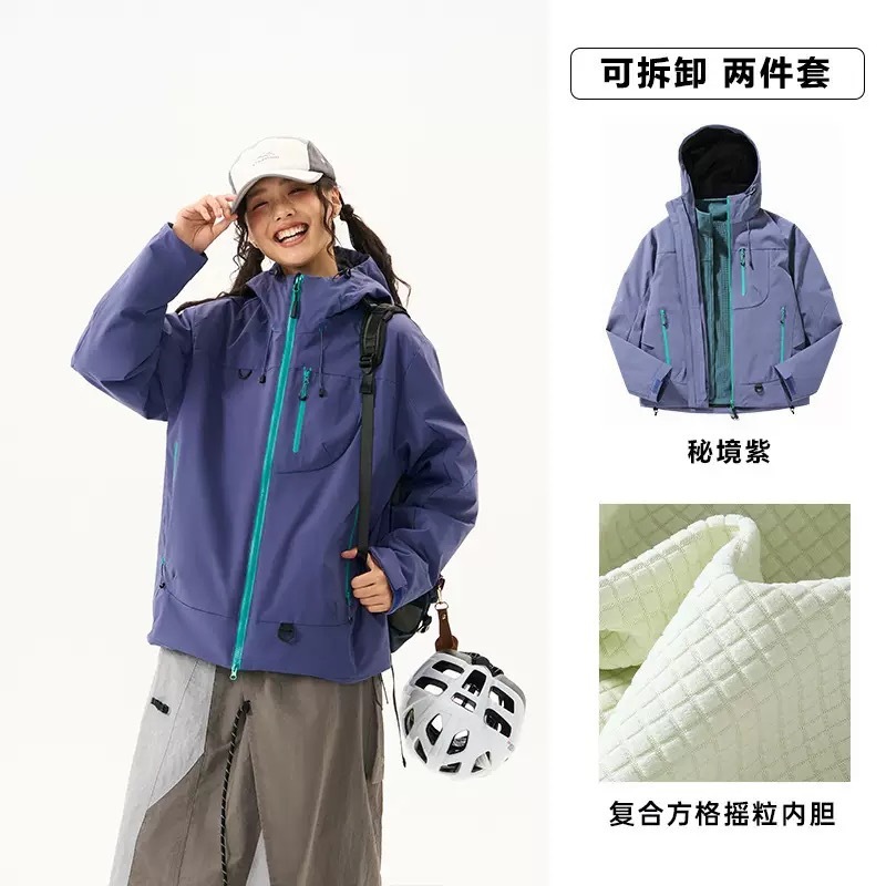 Kongshanyu アウトドアジャケット女性の秋と冬ハードシェル防風防水スリーインワンジャケットフード付き登山ジャケット男性 25|undefined