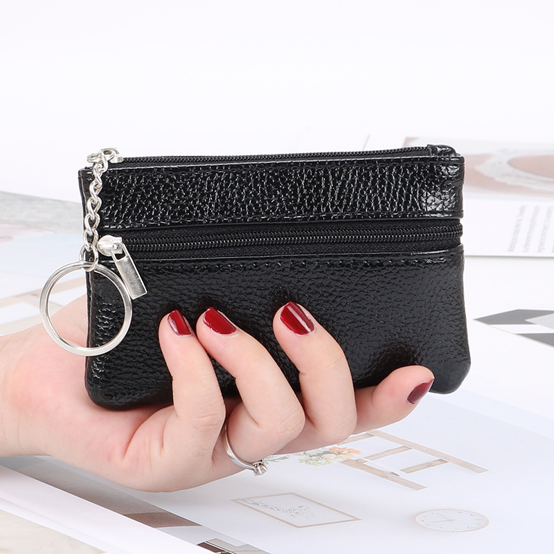 Genuine Leather Texture Coin Purse Women's Small Mini Short Zipper Key Bag Simple Small Wallet Coin Compact Coin Bag