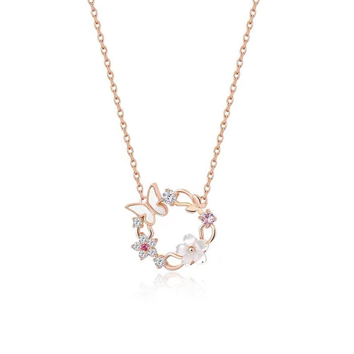 Floral Ring Flying Butterfly Dance Necklace for Women, Lightweight and Unique, Forest System, Fresh and Natural, Fashionable and Versatile Design, Lockchain Accessory