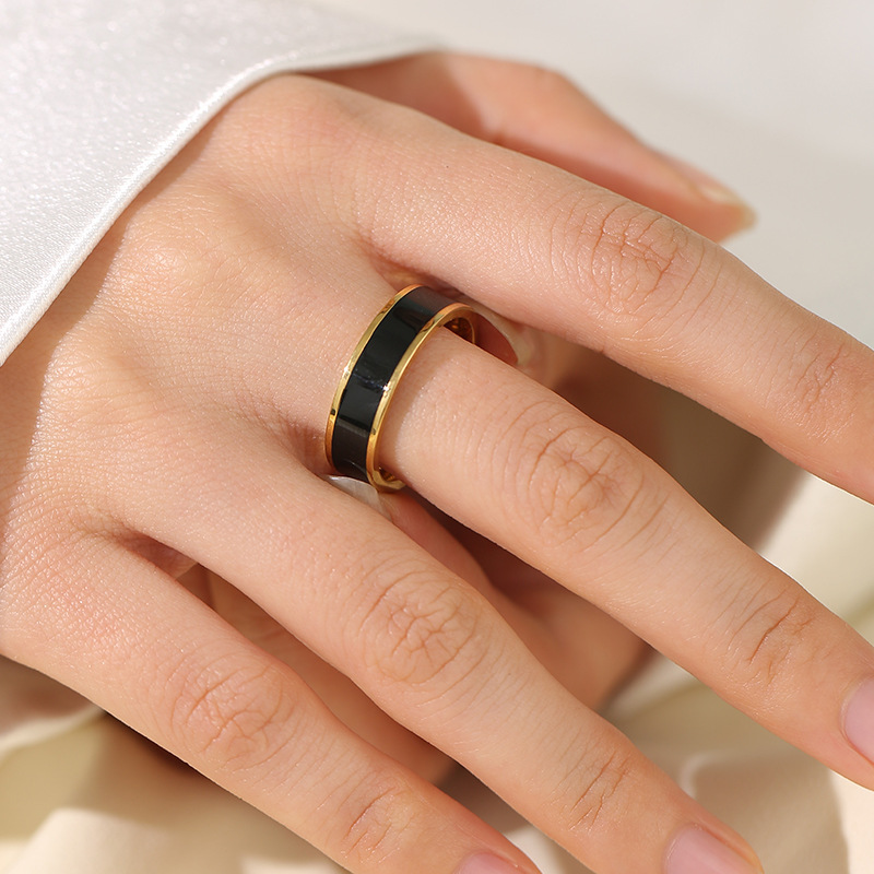 Edelstahlring Damen Nische High End Ins Style Damen All Match 6mm breiter Titanstahl schlichter Ring Ring Tropfkleber_voghion.com