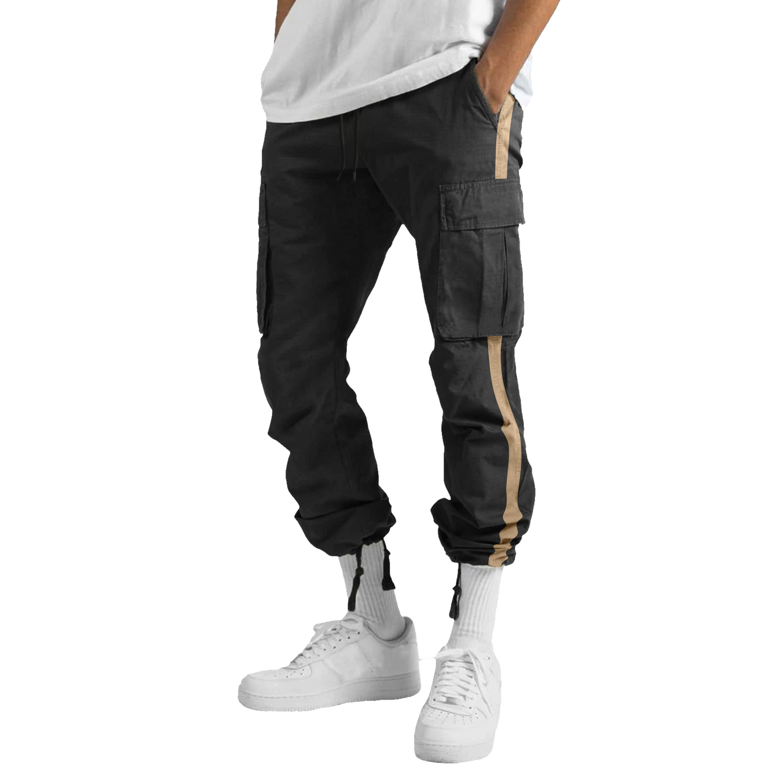2023 Spring Autumn New Men's Work Pants European Drawstring Multi-Pocket Contrast Color Trousers for Men_voghion.com