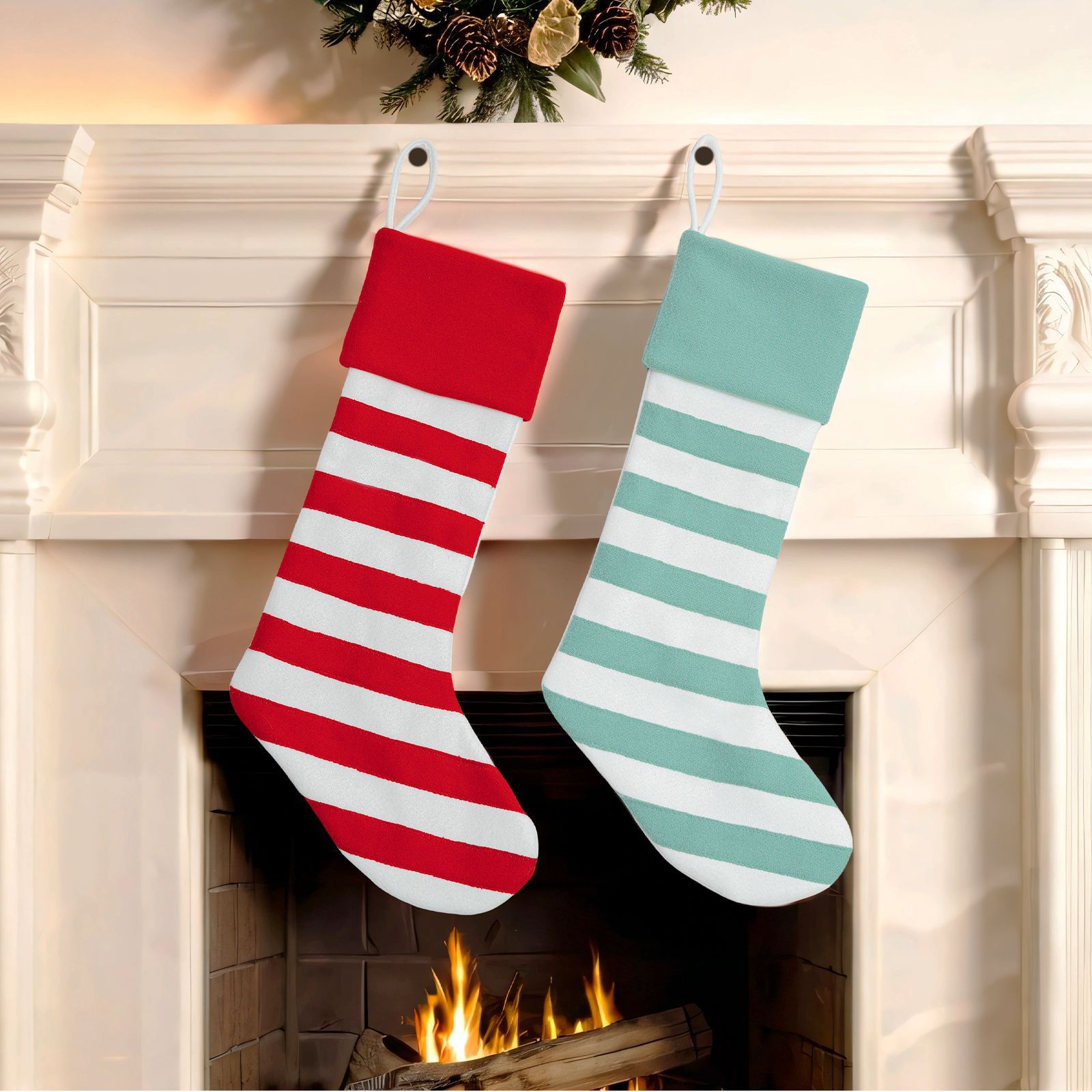 Navidad transfronteriza calcetines de Navidad blancas lindas rayas calcetines de decoración de Navidad grandes bolsas de regalo pingüino bolsas de dulces