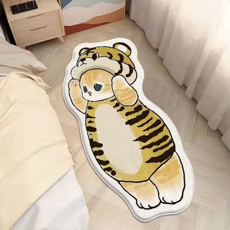 Cartoon feline alfombra de cachemira dormitorio alfombra de cama sofá doméstico mantas de mesa de té resistente al desgaste fácil de cuidar alfombra de ventana flotante