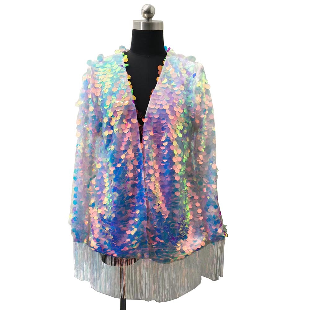 Chaqueta Corta de Punto con Lentejuelas y Flecos de Poliéster para Vacaciones image 6