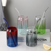 创意透明高硼硅玻璃杯加厚耐热大容量带吸管批发可乐杯冷饮杯杯子