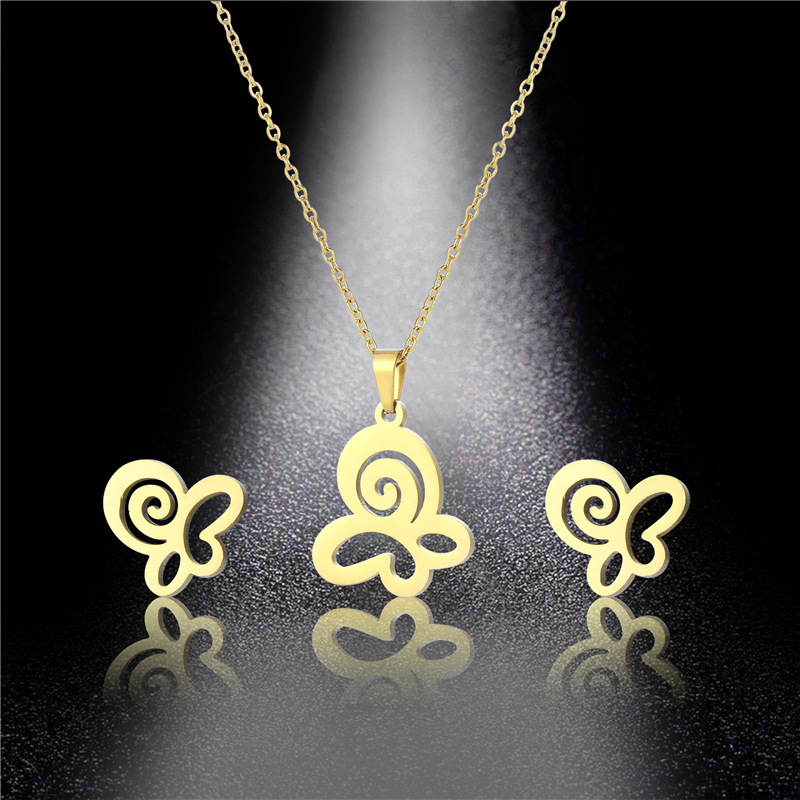 new stainless steel small fresh butterfly necklace set earrings clavicle chain set accessories