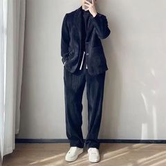 西装套装新款男士时尚休闲慵懒风秋爆款痞帅简约垂感外穿西服流行