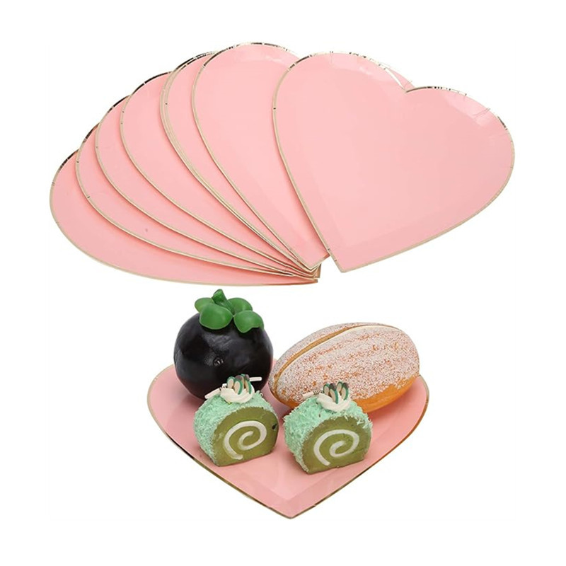 Placa de papel rosa de amor desechable set de cubiertos de San Valentín tema de pastel plato de refrigerio plato de fiesta