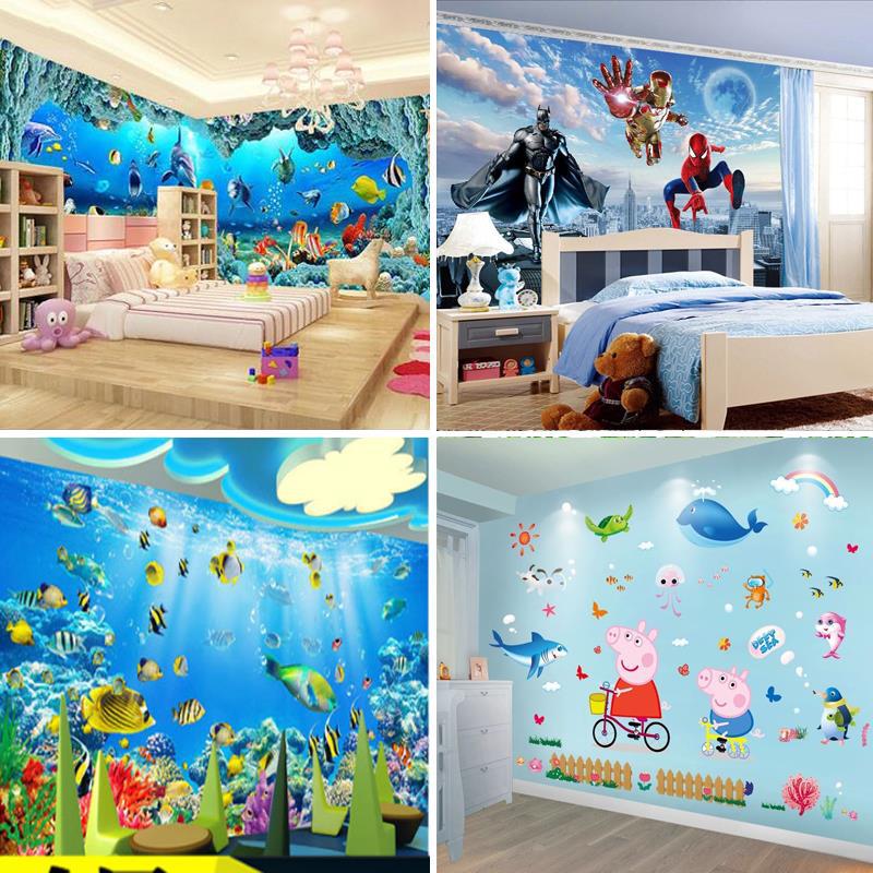 3d防水母婴馆游泳馆壁画海底世界墙纸现代卡通儿童房背景墙壁纸