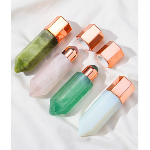 Amazon Natural Purple Pink White Crystal Energy Crystal Column Facial Point Massager Gemstone Roller Essential Oil Bottle