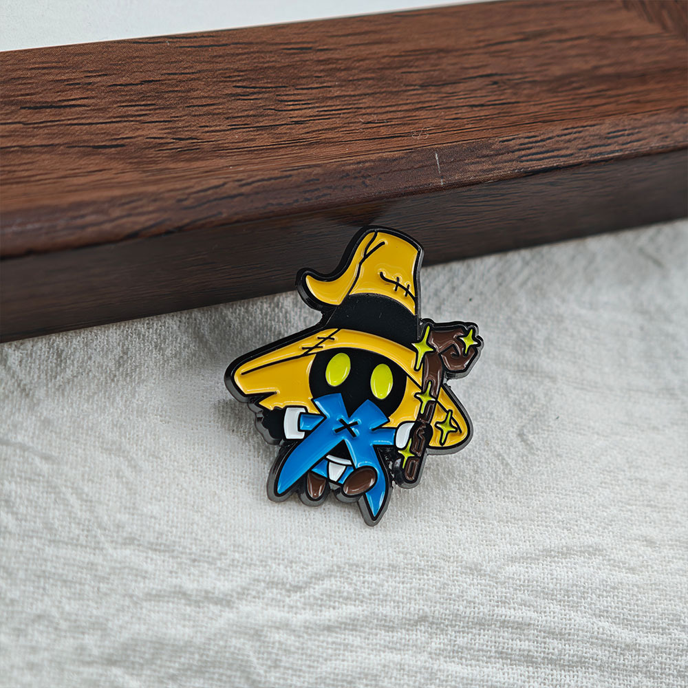 Q-version Vivi Black Magician enamel brooch, Final Fantasy 9 inspired character badge, RPG game accessory