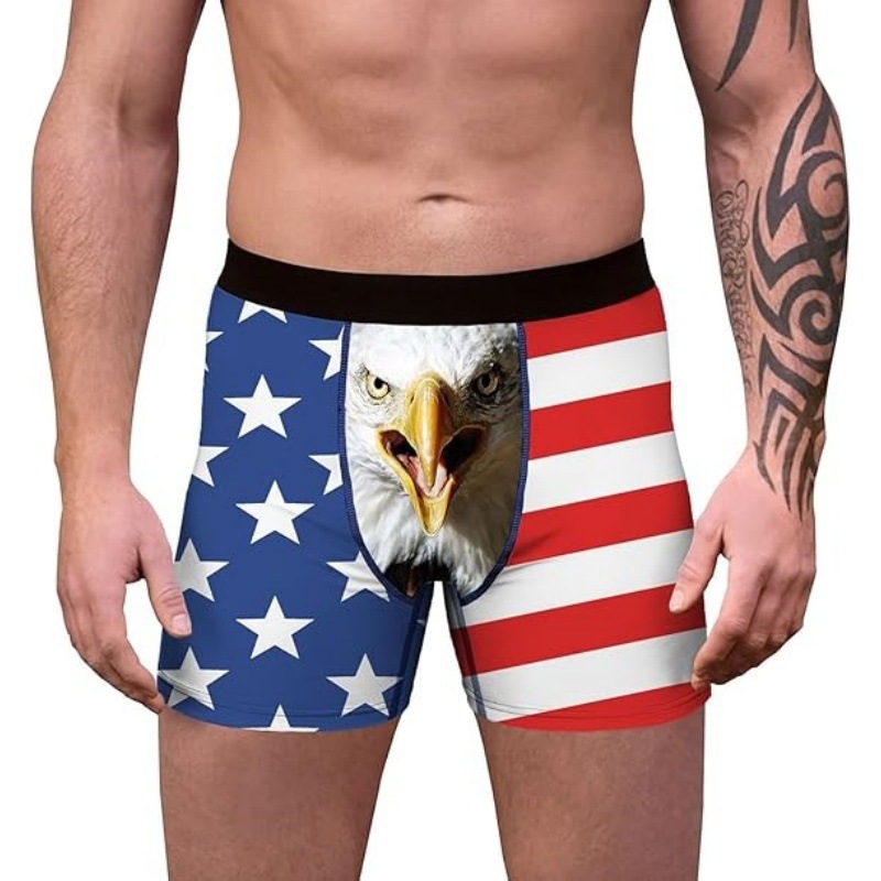 Classic American Flag 3D Digital Printing in stock Men's Sexy Mid-waist Slim-fit Skin-friendly Boxer Long Underwear