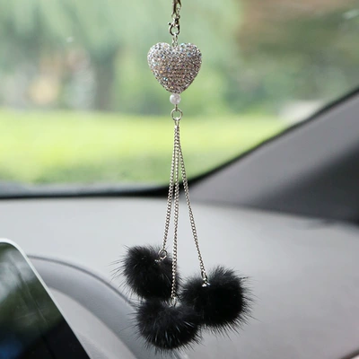 Girl Creative Diamond Love Hair – Car hanging - diamond-love-black-mink-fur-ball