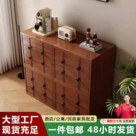 中式复古实木卡门柜组合模块沙发边柜卧室客厅储物柜小户型棋盘柜