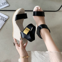 2025夏季新款欧美时尚女款凉鞋松糕厚底高跟坡跟鱼嘴罗马潮鞋女鞋