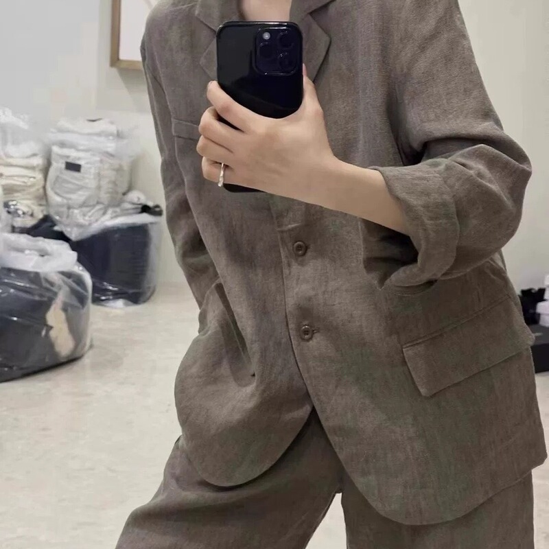Cotton and Linen Suit Set for Women 2025 Spring and Autumn New Fashion Thin Linen Blazer High-Waisted Shorts Two-Piece Set
