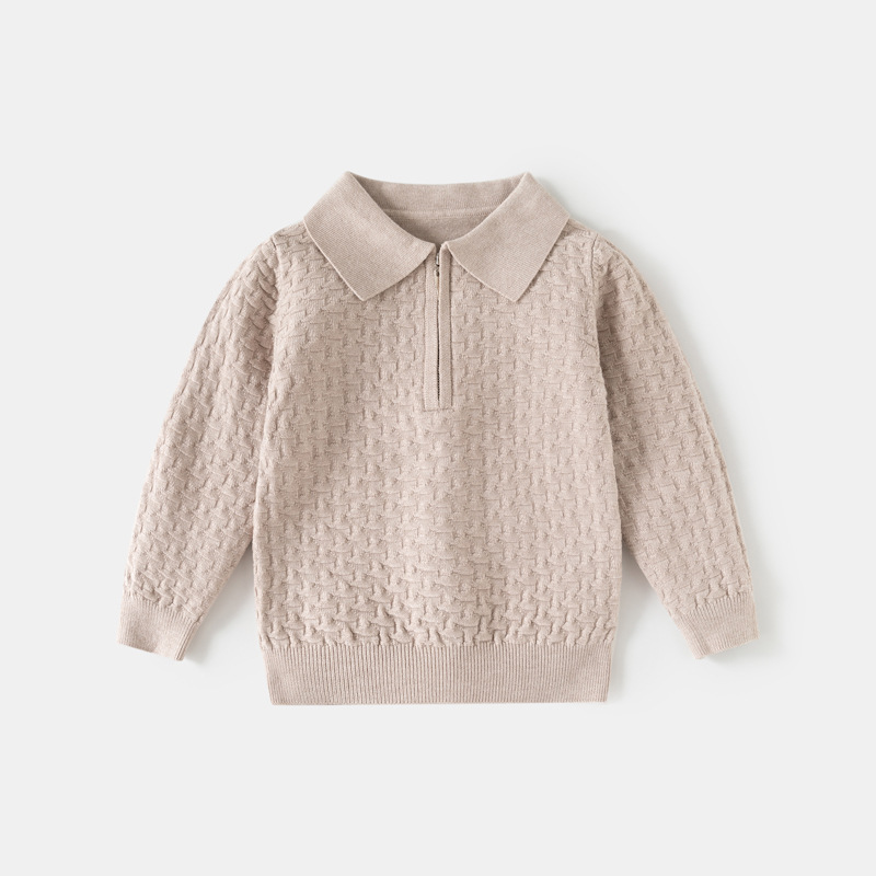 Directly supplied by the manufacturer, children's clothing for boys, wavy pattern knit lapel sweater, half-zip sweater for small and medium-sized children