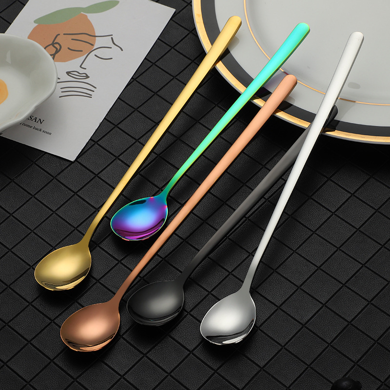 Cuchara mezcladora de mango largo de acero inoxidable 304 coreano cuchara de barra de acero inoxidable alargada cuchara de bebida cuchara de hielo cuchara de postre