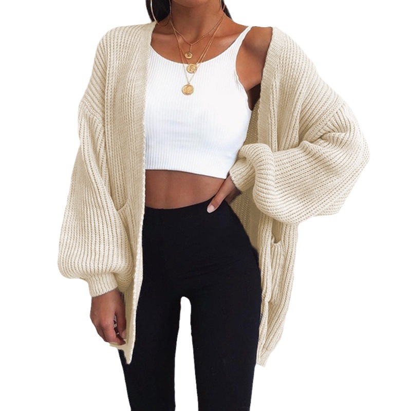 Suéter Cárdigan 2025 para Mujer, Estilo Europeo y Americano, Color Sólido, Holgado, de Longitud Media, Disponible en Wish y Amazon