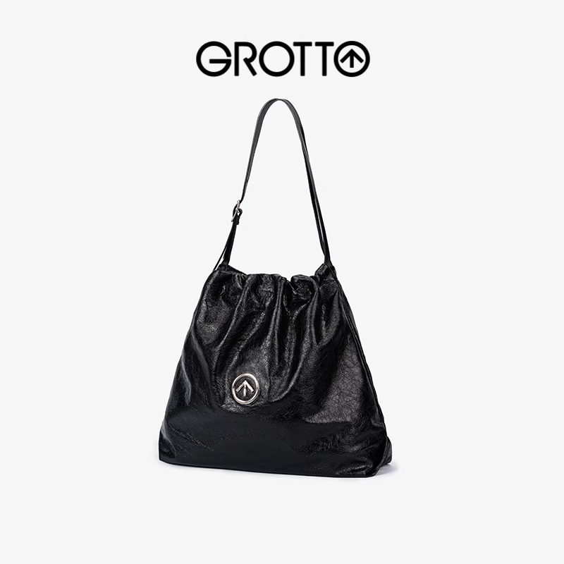 GROTTO Autumn/Winter Genuine Leather Garbage Large Capacity Mother and Child Single Shoulder Crossbody Bag_voghion.com