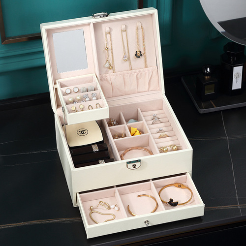 Korean version large-capacity cross-border jewelry box three-layer drawer jewelry cosmetic box earrings earring storage box wholesale