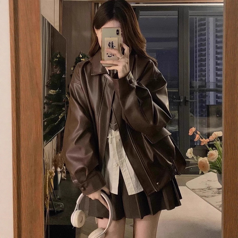 Little Fragrant Style Leather Jacket Short Coat Year Women's New Autumn and Winter American Style Leather Jacket for Petite Spring and Autumn Top