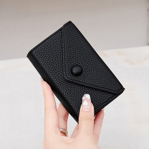 Bestselling Cross-border  New Lychee Pattern Soft Leather Lightweight Portable Small RFID Anti-theft Drum Card Holder for Women