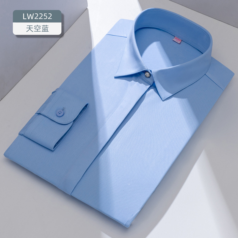 Procesamiento personalizado de puerta cerrada cornisa de fibra de bambú camisa blanca de mangas cortas camisa de trabajo de cuello blanco profesional image 12