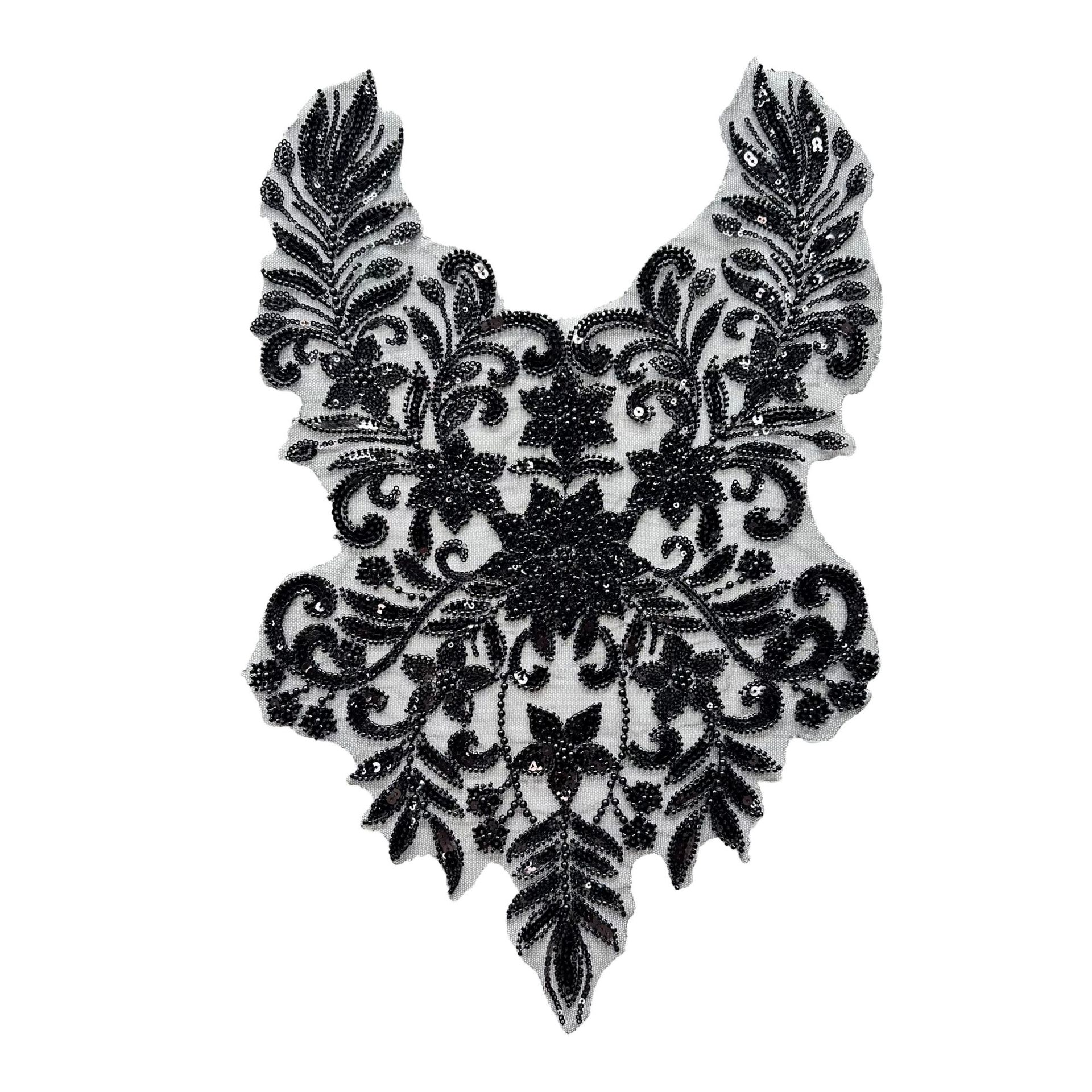 Mayorista negro hermoso encaje collar parches de decoración ropa de baile ropa accesorios bordados piezas de flores image 7