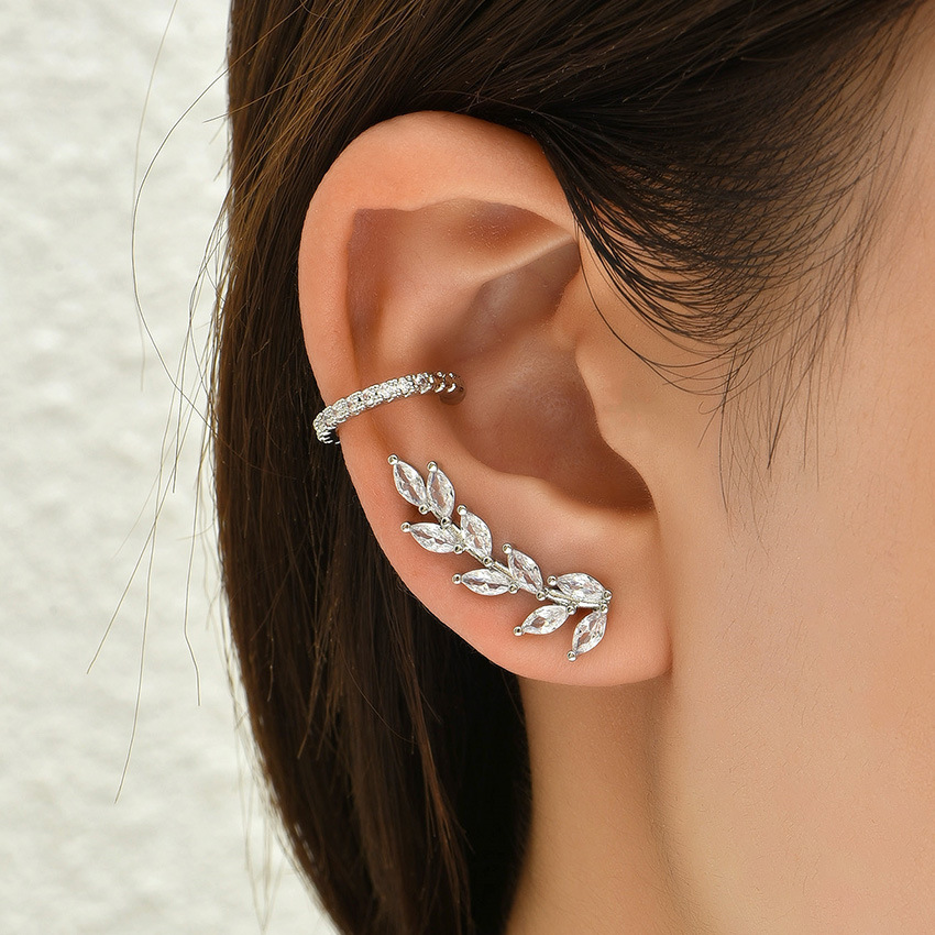 Cross-Border fashion personalized simple leaves inlaid zircon niche female temperament earrings light luxury elegant high-end matching jewelry